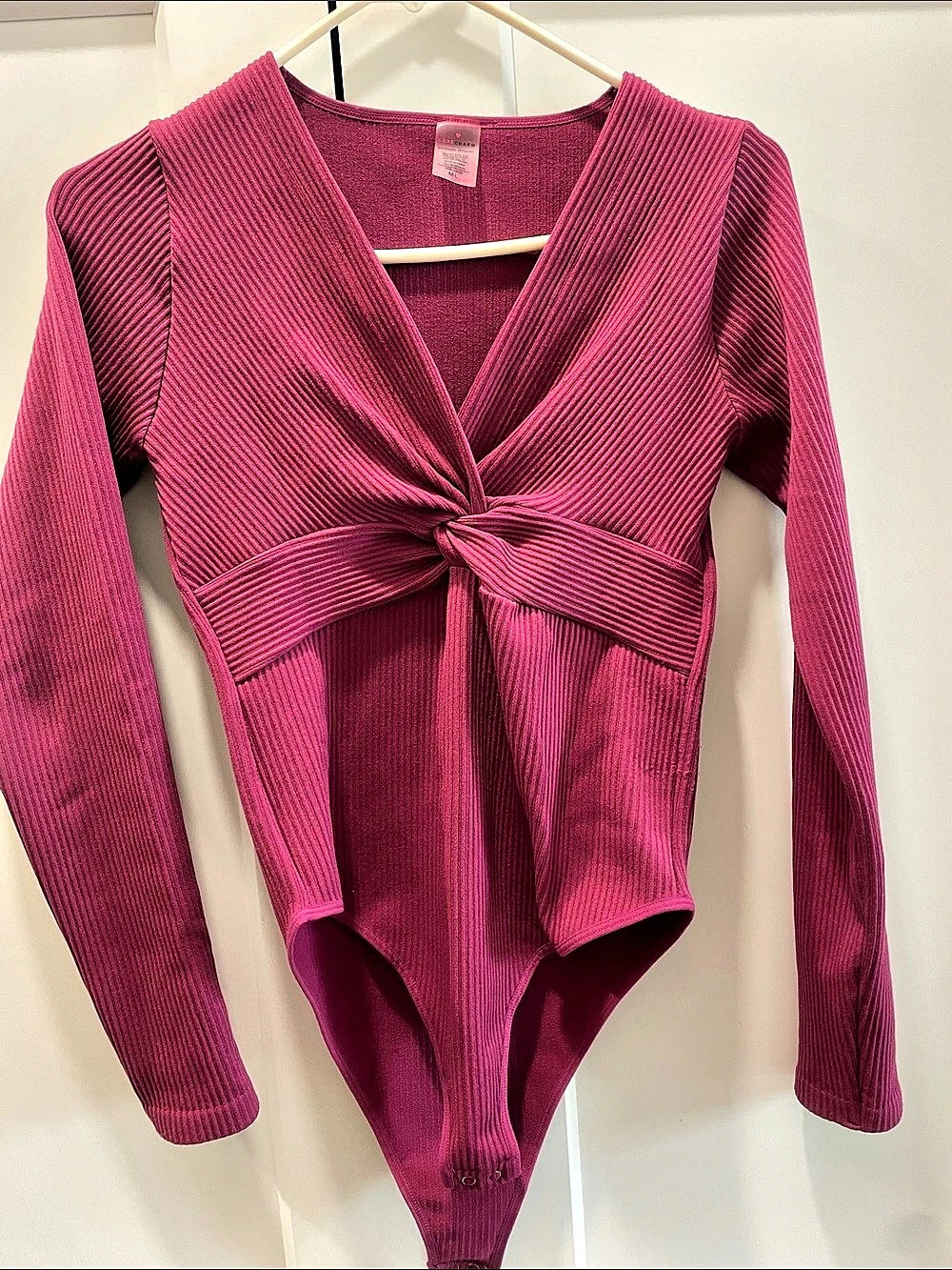 Ribbed Twist Front Long Sleeve Bodysuit Pink